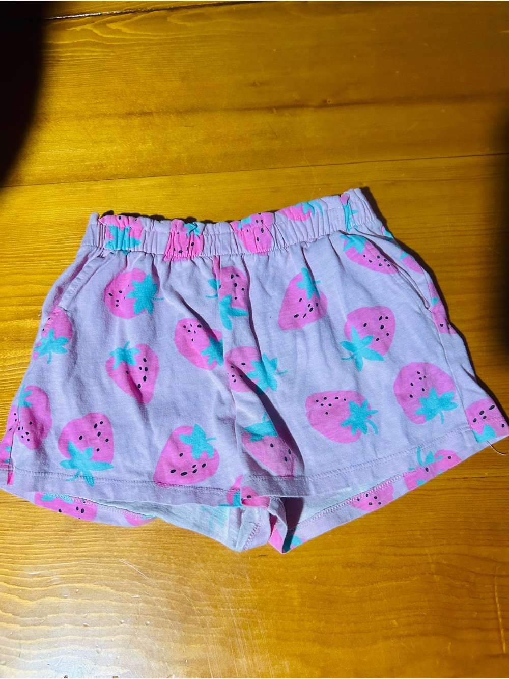H&M Shorts with Pink Strawberry Print and Teal Leaves